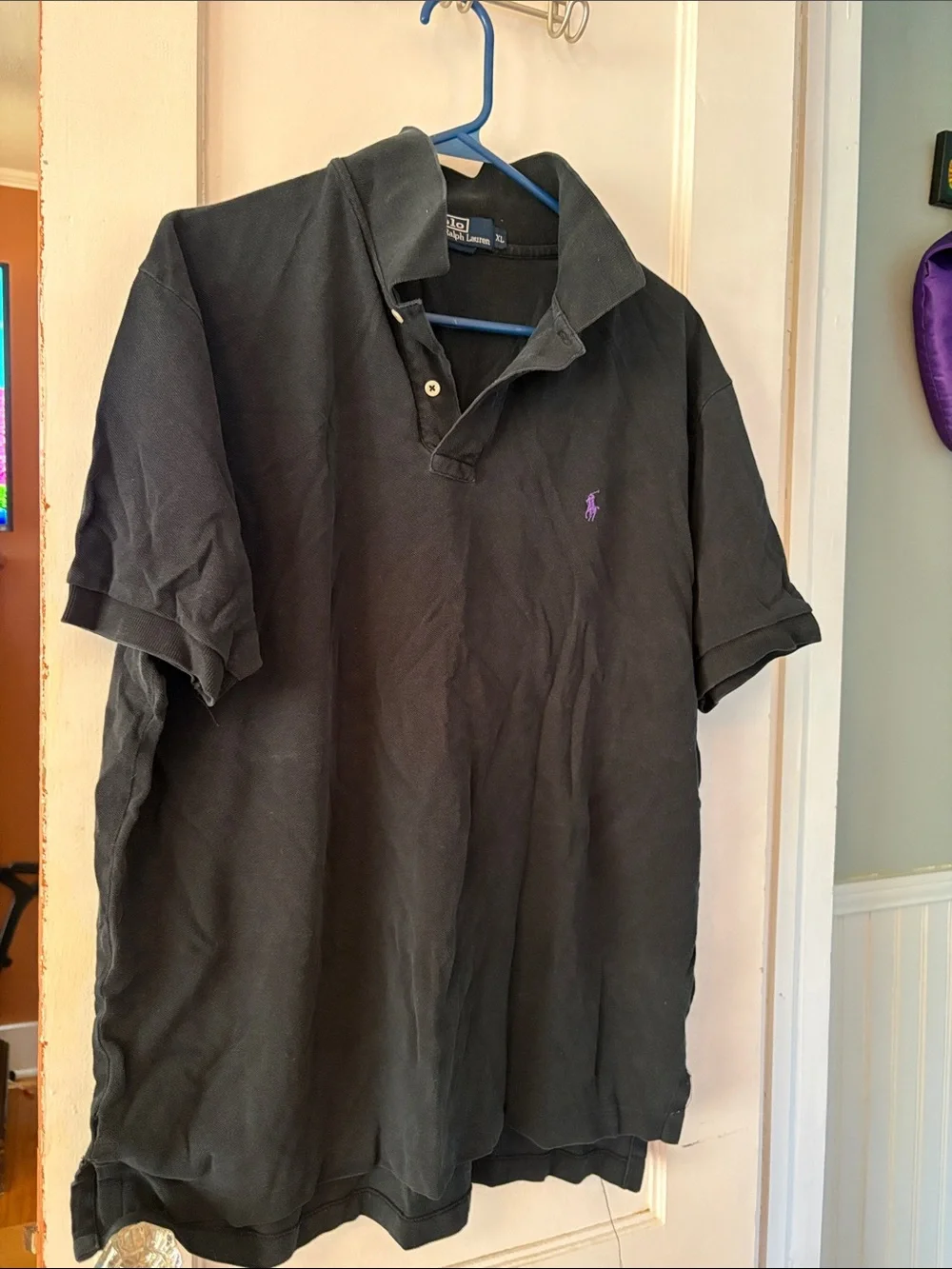 Ralph Lauren Black Polo with Purple Pony Embroidery